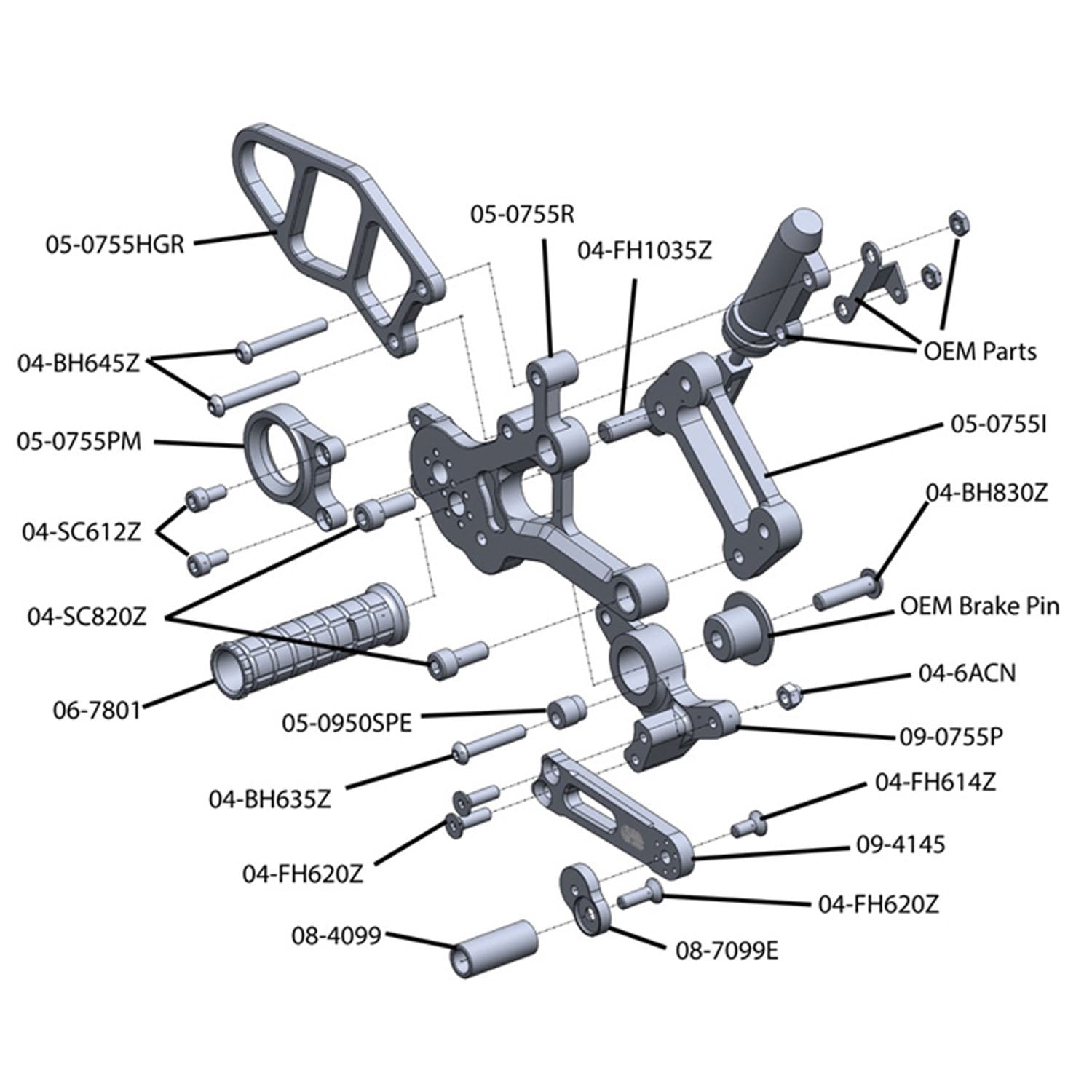 Woodcraft 2015-19 BMW S1000RR Complete Rearset