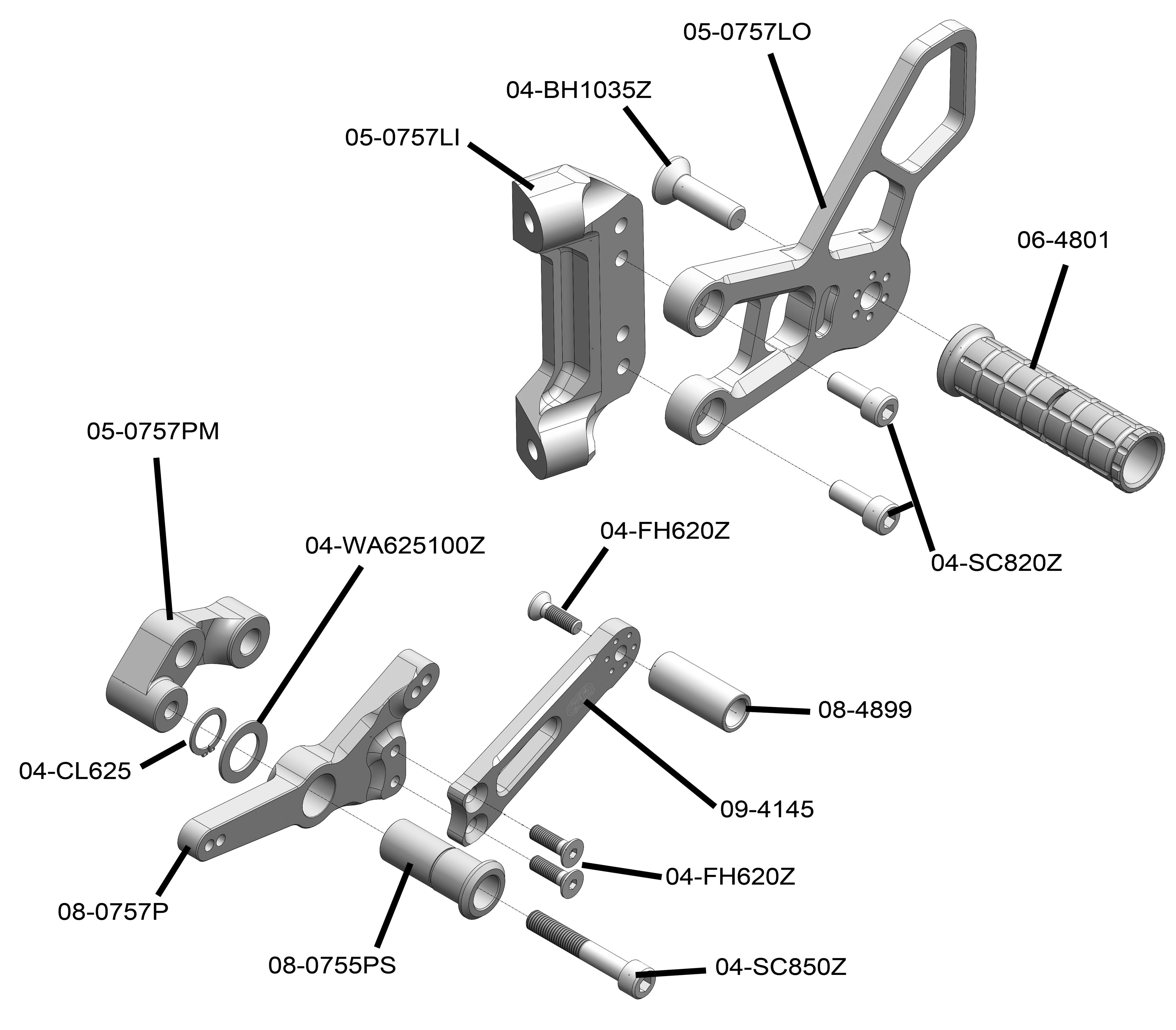 Woodcraft BMW S1000RR Complete Rearset w/ Pedals - STD/GP Shift
