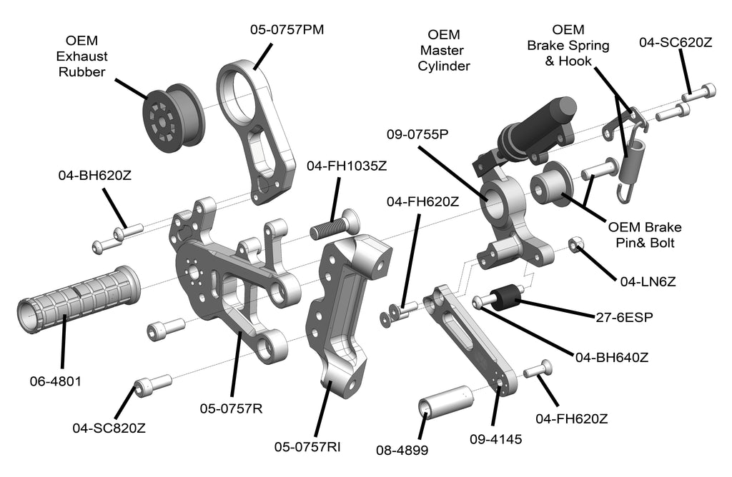 Woodcraft BMW S1000RR Complete Rearset w/ Pedals - STD/GP Shift