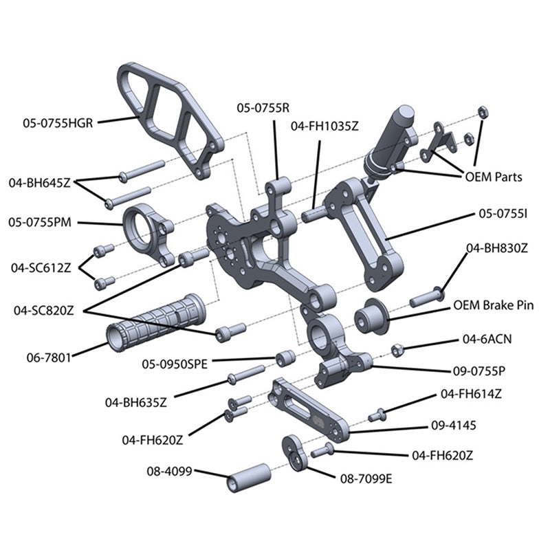Woodcraft BMW S1000R Complete Rearset - STD/GP