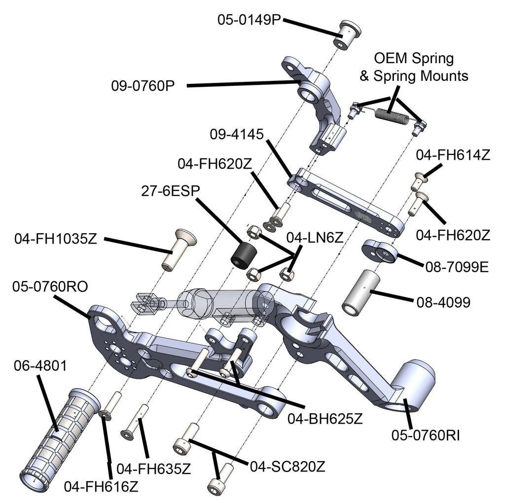 Woodcraft Aprilia RS660 Rearset Kit Complete W/Pedals