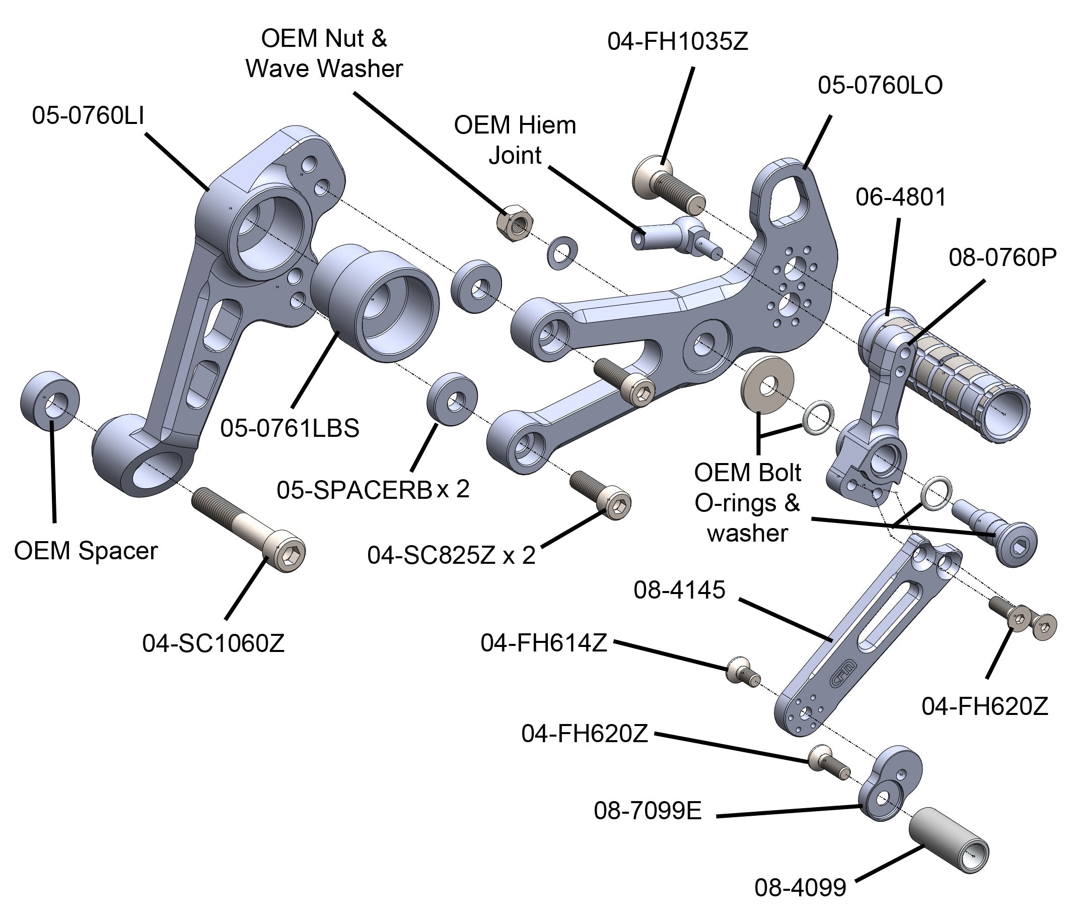 Woodcraft Aprilia RS457, Tuono 457 Adjustable Rearset Kit Complete W/Pedals