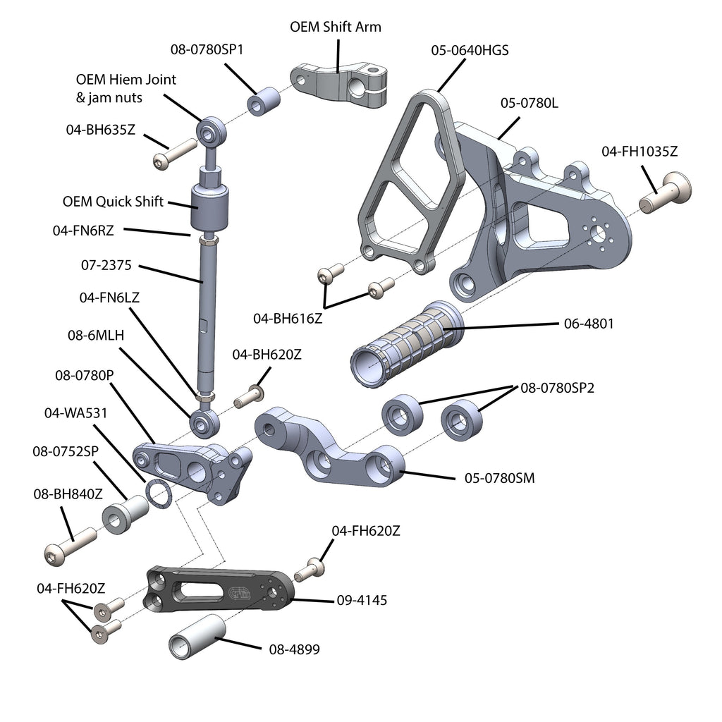 Woodcraft MV Agusta F3/Brutale 675/800RR GP/STD Adjustable Rearset Kit w/Shift pedal