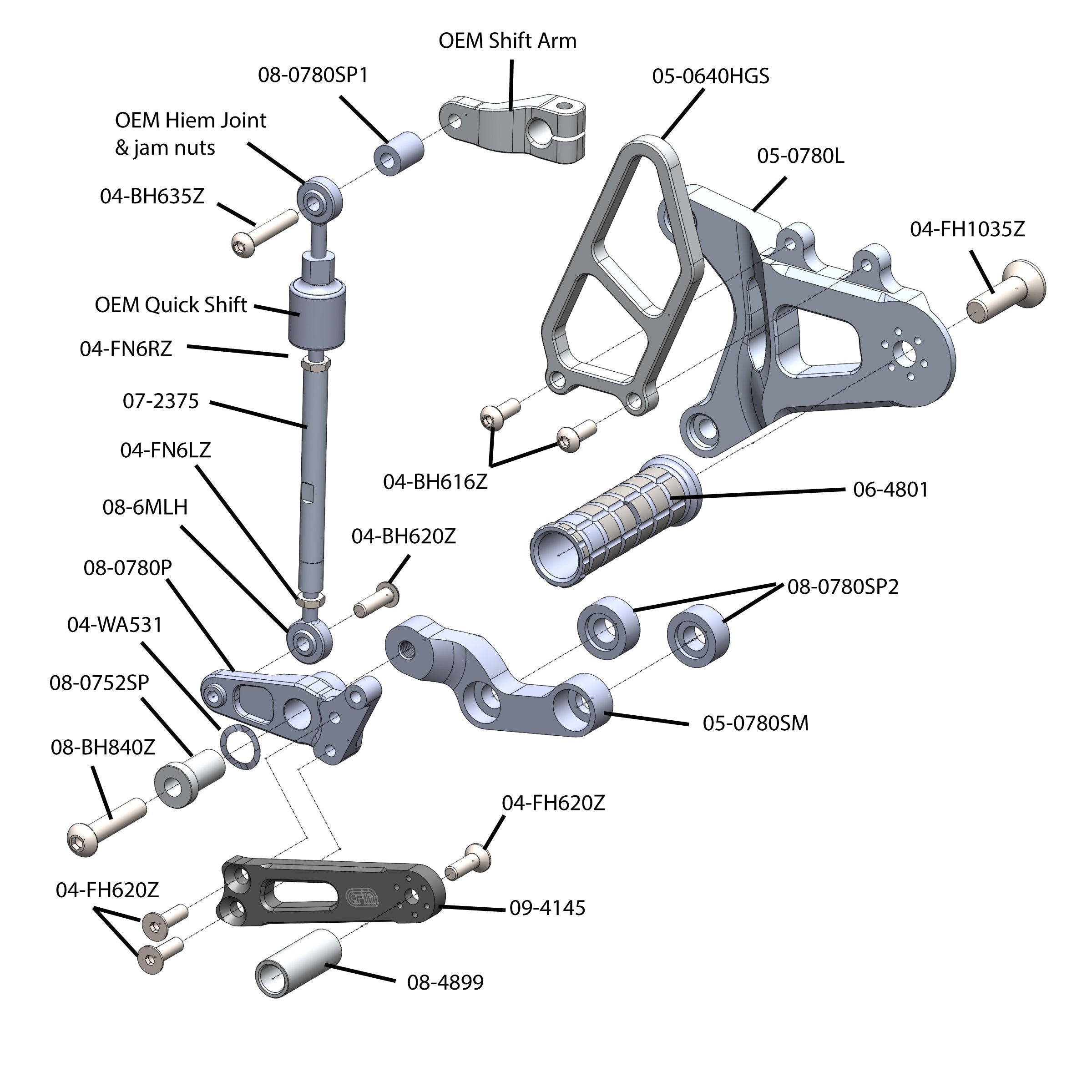 Woodcraft MV Agusta F3/Brutale 675/800RR GP/STD Adjustable Rearset Kit w/Shift pedal