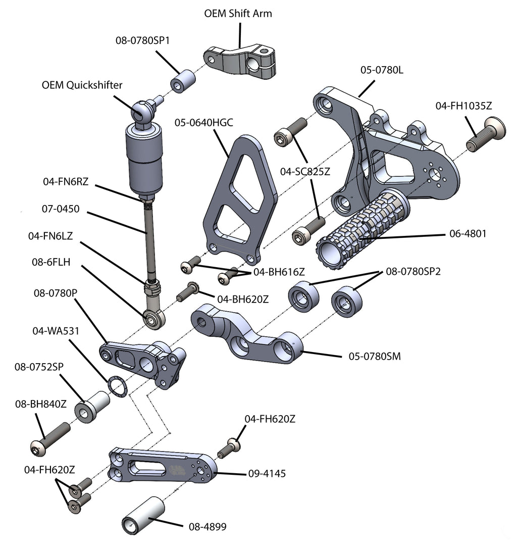 Woodcraft MV Agusta F3 800 Adjustable Rearset Kit w/Shift Pedal (2021-2023)