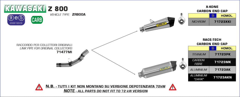 Arrow Race-Tech Aluminium "Dark" Slip On with Carbon End Cap - Kawasaki Z750/Z800