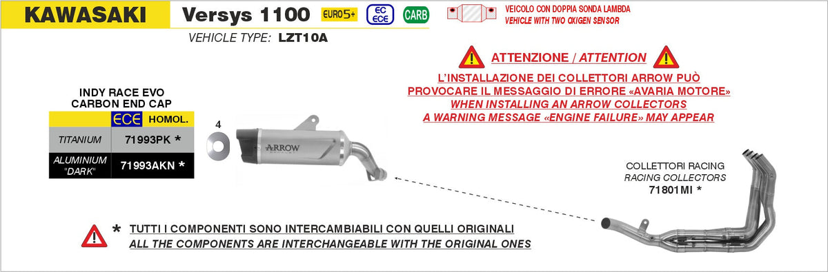 Arrow Racing Headers - Kawasaki Versys 1000/Versys 1100