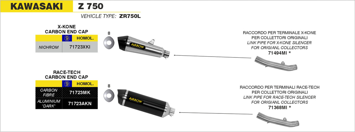 Arrow Race-Tech Carbon Slip On with Carbon End Cap - Kawasaki Z750/Z800