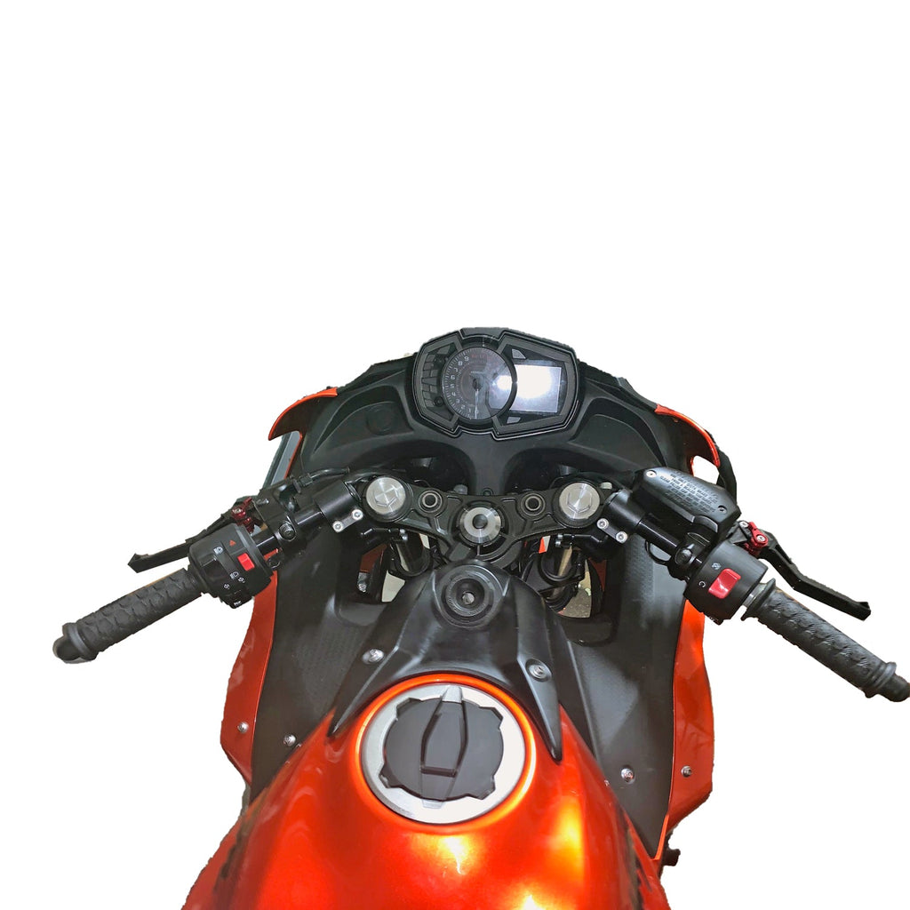 Woodcraft 12-7741-78BK1 Kawasaki Ninja 650, Z650 75MM Rise Side Mount Adjustable Angle Clipon Risers