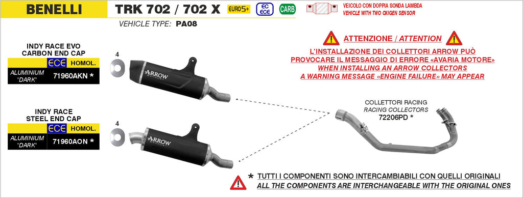 Arrow Indy-Race Aluminium "Dark" Slip On - Benelli TRK 702