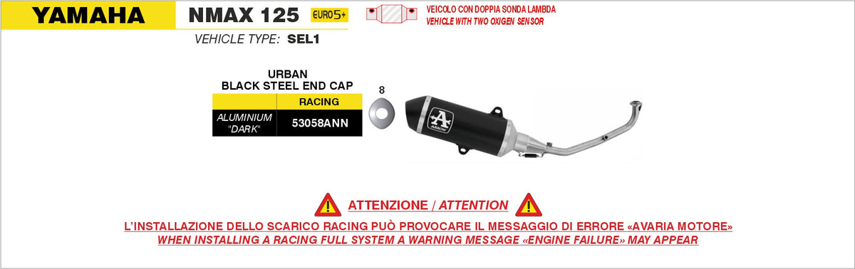 Arrow Racing Full System with Urban Aluminium "Dark" Slip On with "Dark"steel End Cap