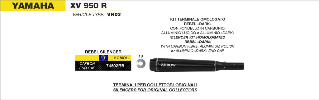 Arrow Rebel Slip On with Carbon Fiber End Cap - Yamaha XVS950 Bolt