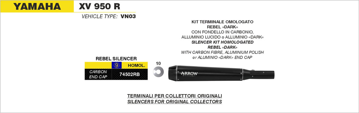 Arrow Rebel Slip On with Carbon Fiber End Cap - Yamaha XVS950 Bolt