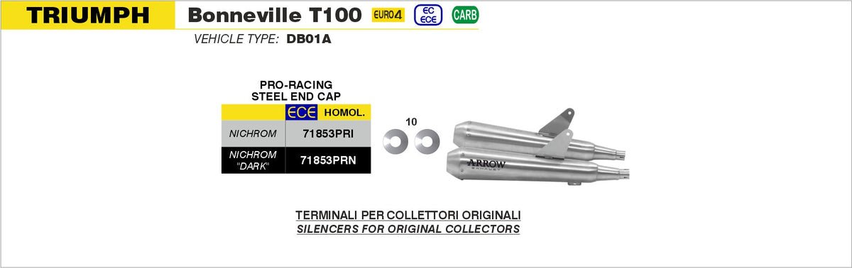 Arrow Nichrom "Dark" Pro-Racing Slip Ons (Right & Left) - Triumph Bonneville/Bonneville T100