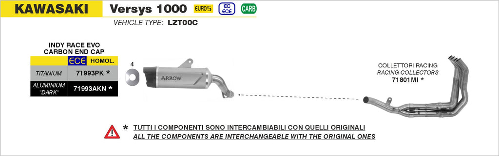 Arrow Indy Race EVO Titanium Slip On with Carbon End Cap - Kawasaki Versys 1000/Versys 1100