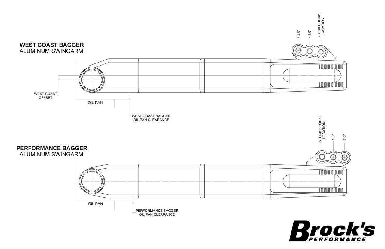 Brock's Performance West Coast Bagger Swingarm (Burnished) for Harley-Davidson Touring Models (09-26)