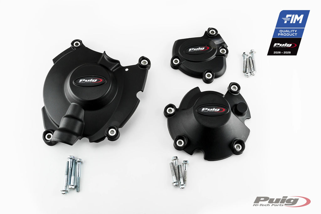 Puig Track Engine Covers kit contents - Yamaha YZF-R1 - all 3 covers and hardware