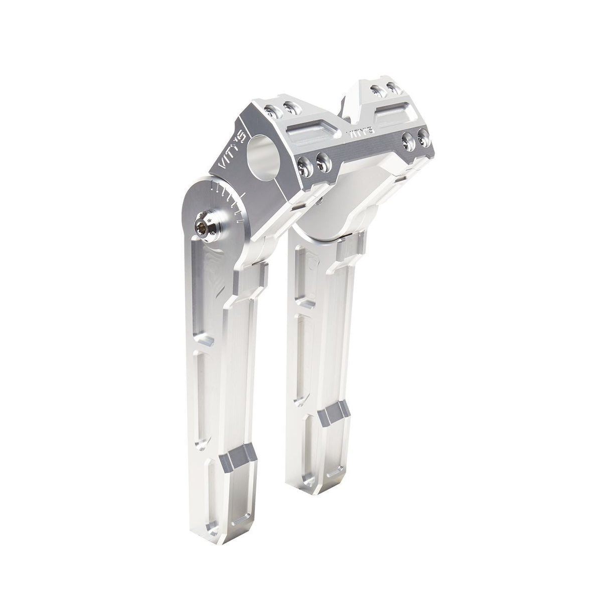 Brock's Performance Adjustable 8in Riser Silver for 1in Bar Clamp Road Glide (15-23), Softail (18-23)