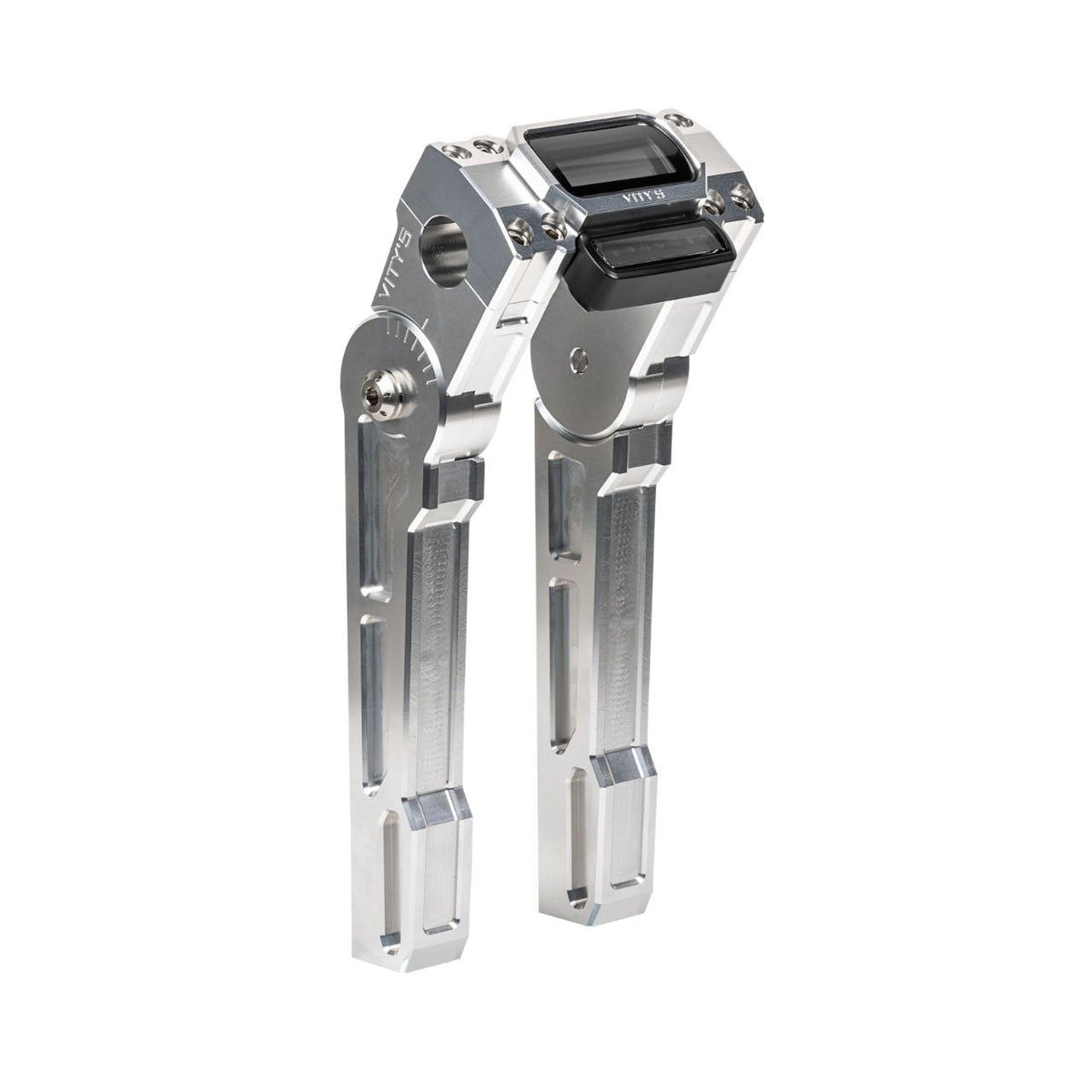 Brock's Performance Adjustable 8in Riser Silver for 1-1/8in Bar Clamp with Digital Gauge Housing (See Fitment)