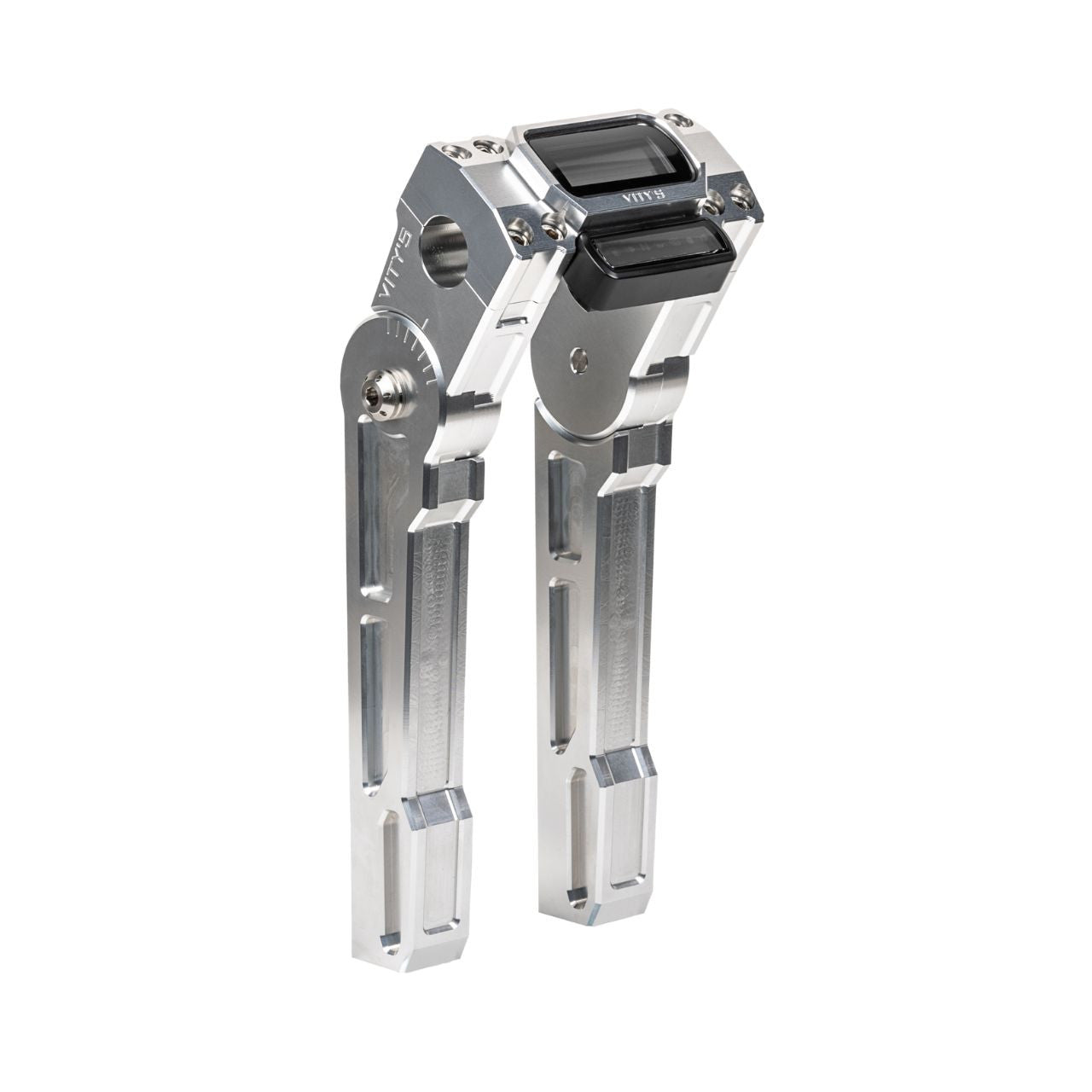 Brock's Performance Adjustable 8in Riser Silver for 1in Bar Clamp with Digital Gauge Housing (See Fitment)