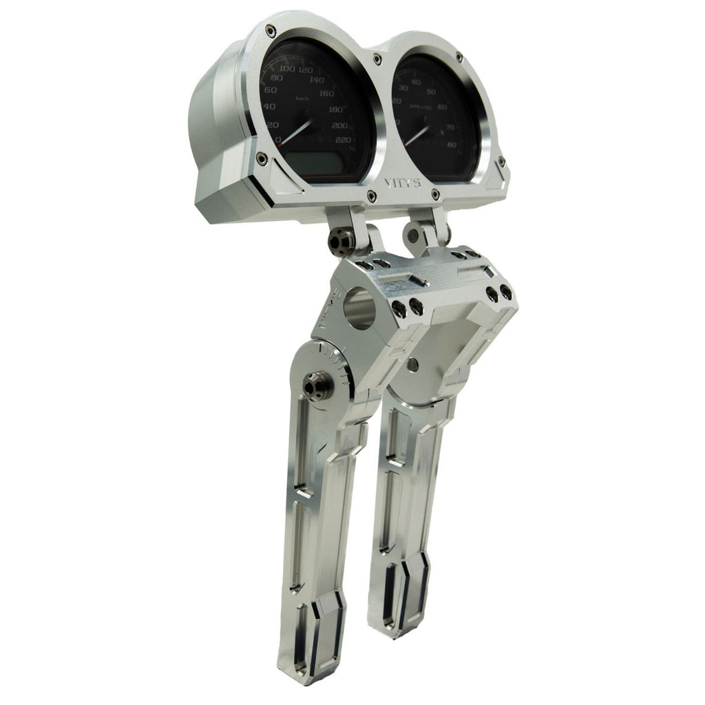 Brock's Performance Adjustable Billet Dual Gauge Housing Silver Low Rider S (20-21), Lowrider (18-20), Dyna