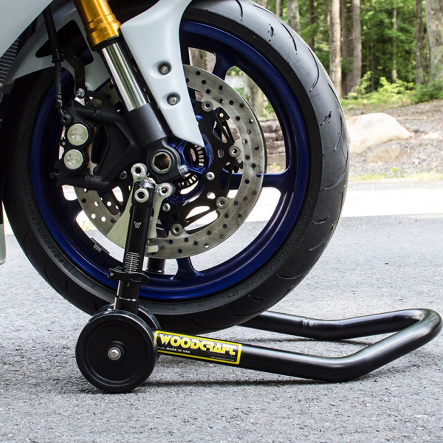 Woodcraft Adjustable Front Under Fork Stand — Dual Radial Mounted Calipers