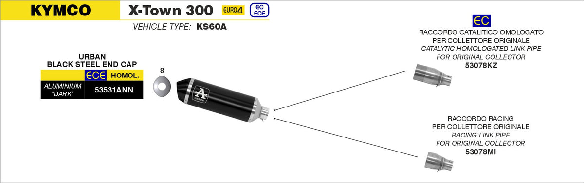 Arrow Catalytic Homologated Link Pipe for Urban Exhaust - Kymco X-town 125