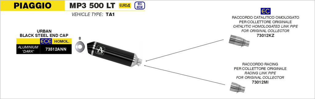Arrow Racing Link Pipe for Urban Exhaust - Piaggio MP3 500