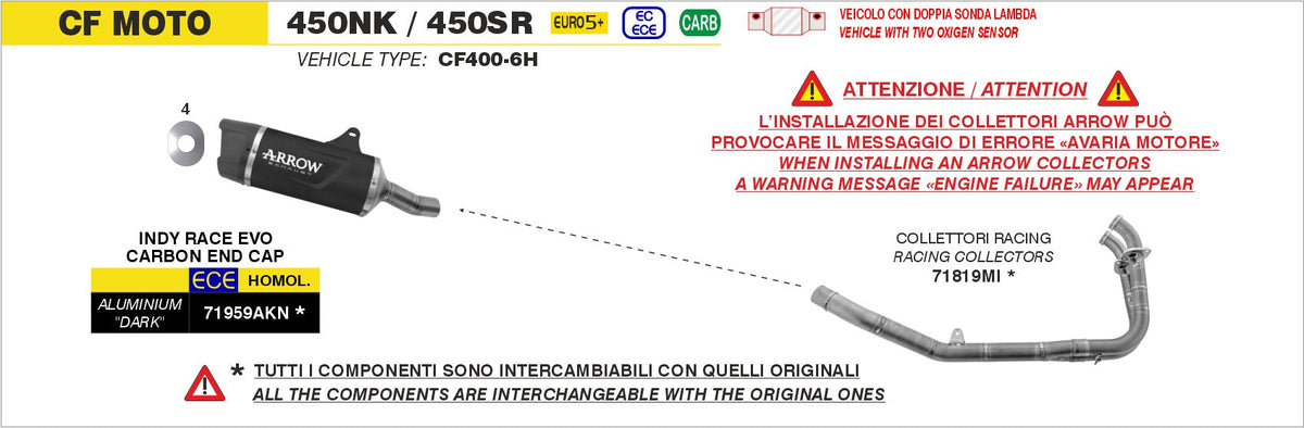 Arrow Stainless Steel Racing Headers - CFMoto 450 NK