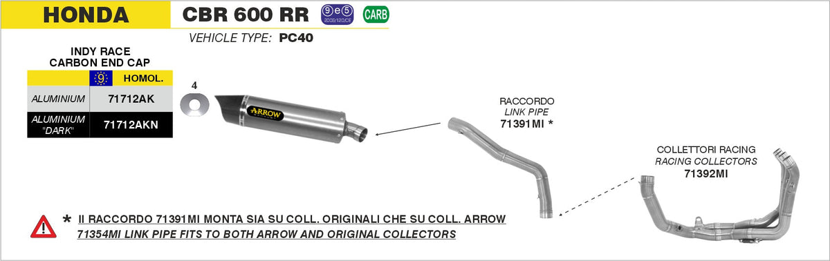 Arrow Indy Race Aluminium "Dark" Slip On with Carbon End Cap - Honda CBR600RR/CBR600RR ABS