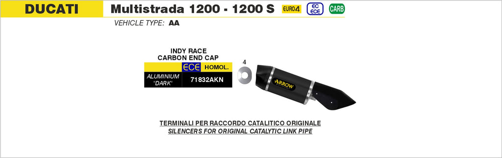Arrow Indy Race Aluminium "Dark" Slip On with Carbon End Cap - Ducati Multistrada 1200/Multistrada 1260