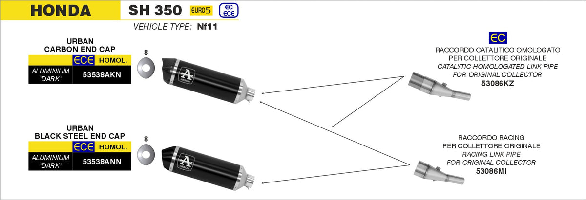 Arrow Catalytic Homologated Link Pipe for Urban Exhaust