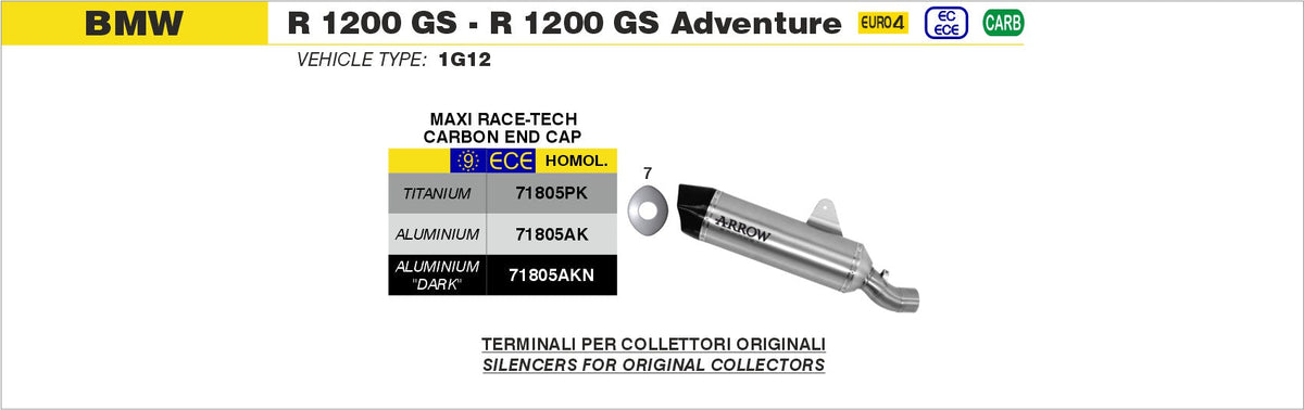 Arrow Maxi Race-Tech Aluminium "Dark" Slip On with Carbon End Cap - BMW R1200GS/R1250GS