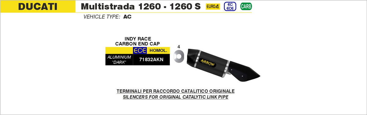 Arrow Indy Race Aluminium "Dark" Slip On with Carbon End Cap - Ducati Multistrada 1200/Multistrada 1260