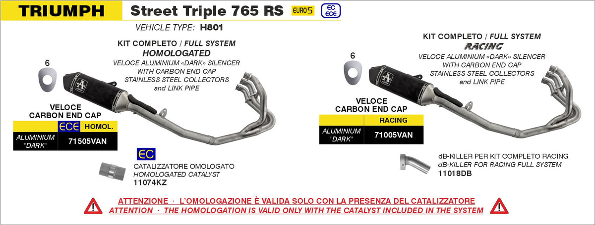 Arrow Catalytic Converter Kit - Triumph Street Triple/Street Triple R / Yamaha YZF-R7/YZF-R7 World GP 60th Anniversary Edition