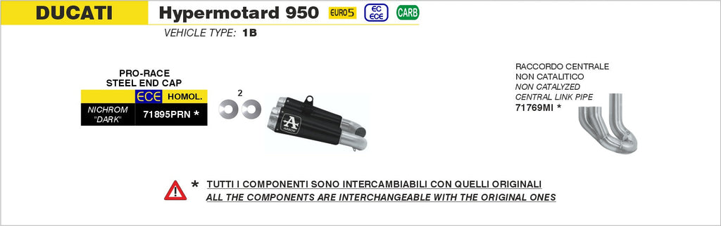 Arrow Non Catalized Mid-Pipe - Ducati Hypermotard 950/Hypermotard 950 SP