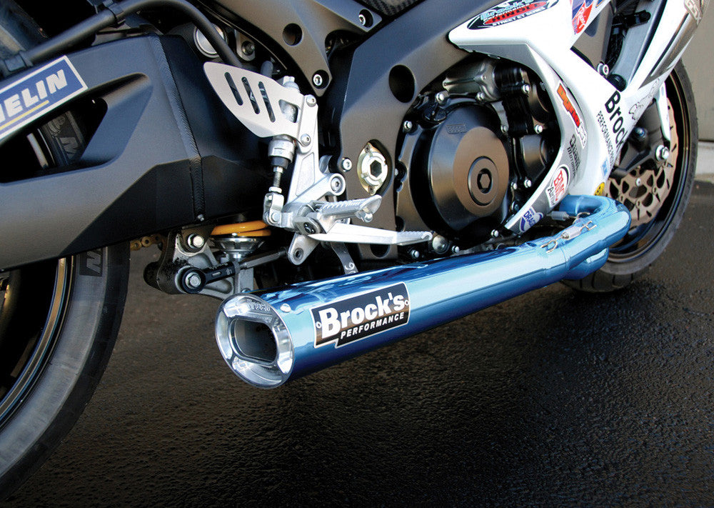 Brock's Performance TiWinder Blue Full System w/ 18" Muffler Street Baffle GSX-R1000 (07-08)