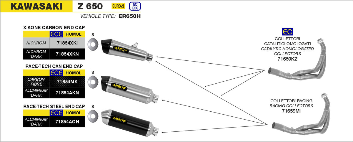 Arrow Race-Tech Carbon Slip On with Carbon End Cap - Kawasaki Z650/Versys 650