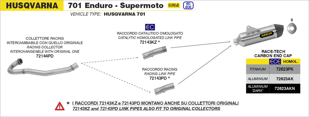 Arrow Race-Tech Aluminium Slip On with Carbon End Cap - Husqvarna 701 Enduro/701 Enduro LR