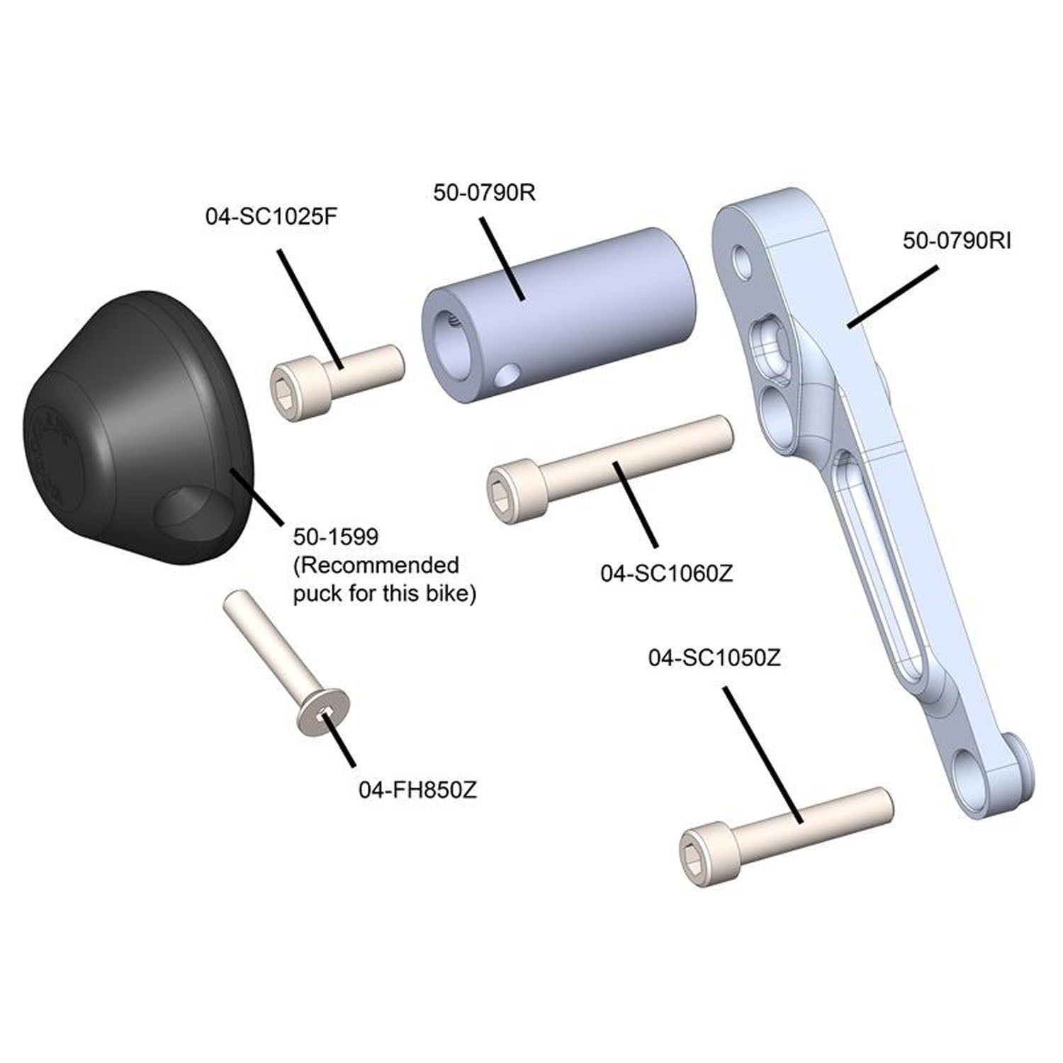 Woodcraft KTM Duke 790, Duke 890 Frame Slider Kit w/ pucks