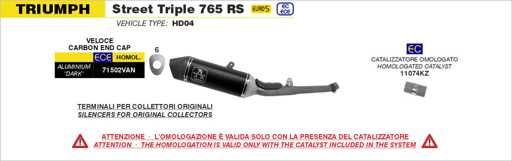 Arrow Catalytic Converter Kit - Triumph Street Triple/Street Triple R / Yamaha YZF-R7/YZF-R7 World GP 60th Anniversary Edition