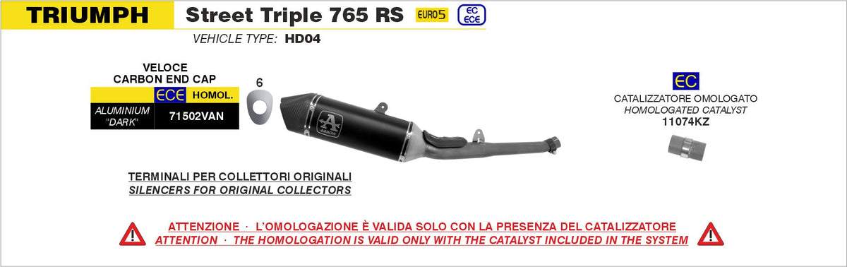 Arrow Catalytic Converter Kit - Triumph Street Triple/Street Triple R / Yamaha YZF-R7/YZF-R7 World GP 60th Anniversary Edition