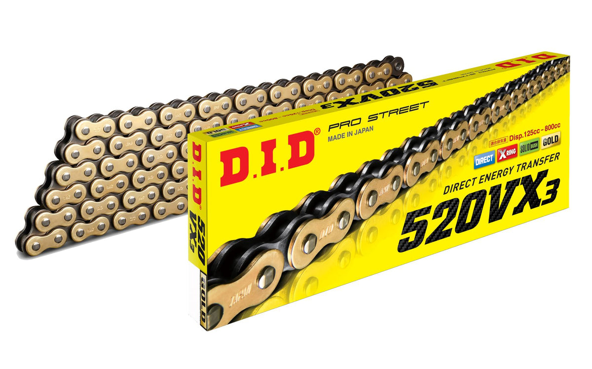 D.I.D. 520 VX3 Pro Street Series Gold Plated X-Ring Sealed Chain