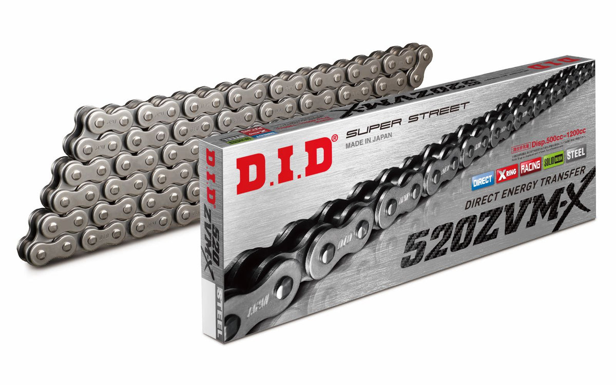 D.I.D. 520 ZVM-X Super Street Series 1200cc Rated Natural Plated X-ring Sealed Chain