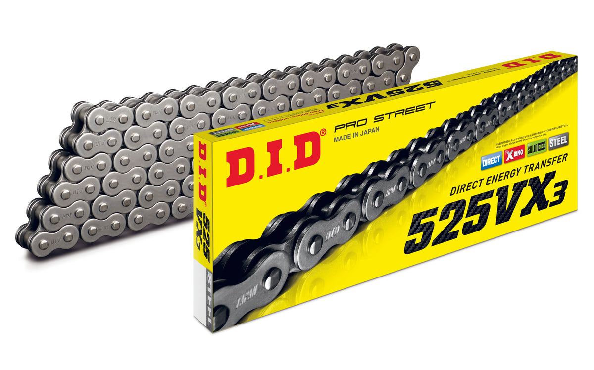 D.I.D. 525 VX3 Pro Street Series Natural Plated X-Ring Sealed Chain