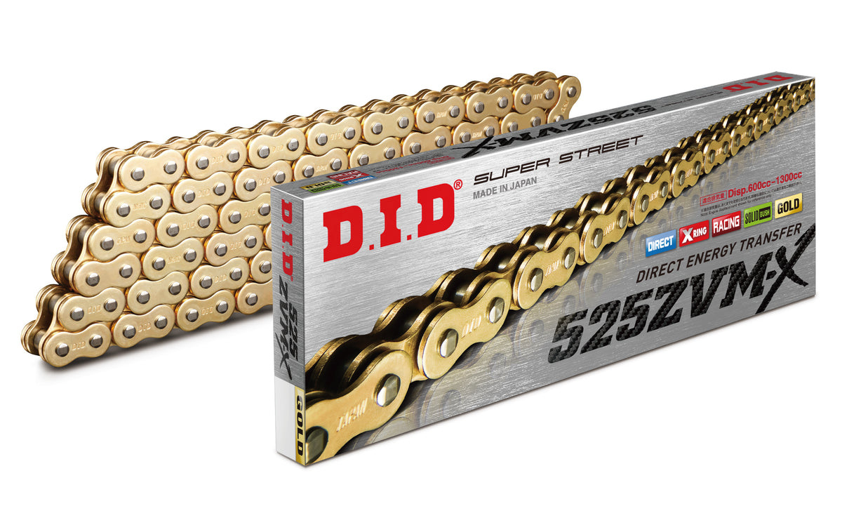D.I.D. 525 ZVMX-2 Super Street Series Gold Plated X-Ring Sealed Chain