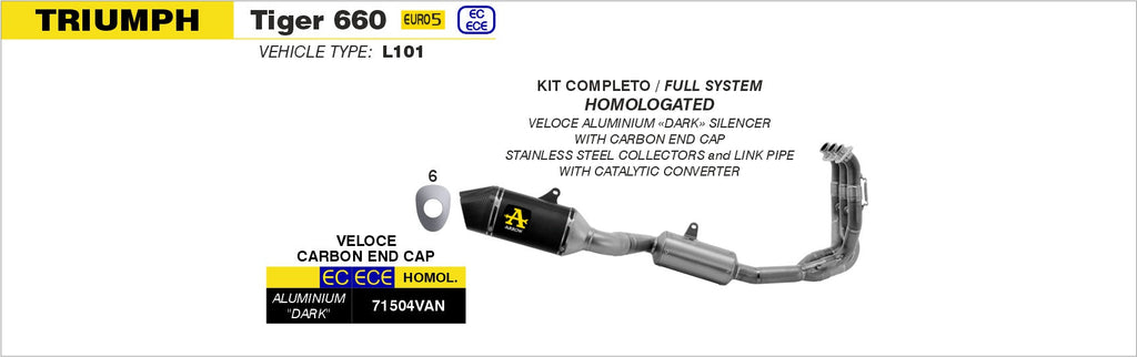 Arrow Catalytic Homologated Full System with Veloce Aluminium "Dark" Slip On - Triumph Tiger Sport 660