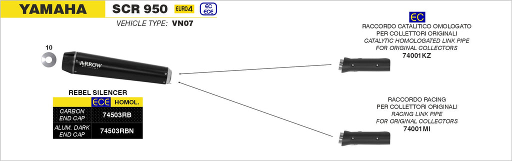 Arrow Catalytic Homologated Mid-Pipe for Stock Headers - Yamaha SCR950
