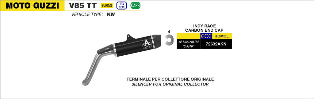 Arrow Indy Race Aluminium "Dark" Slip On with Carbon End Cap - Moto Guzzi V85 TT