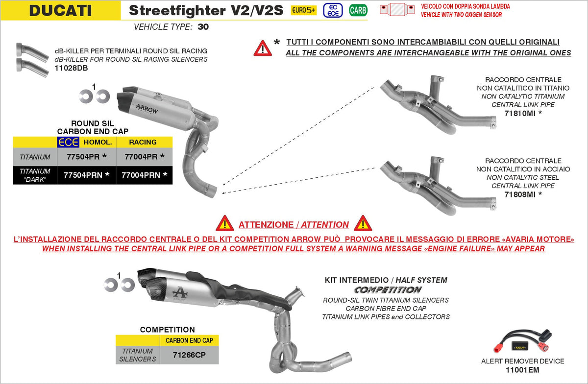 Arrow Non Catalized Titanium Link-Pipe - Ducati Panigale V2/Panigale V2 S